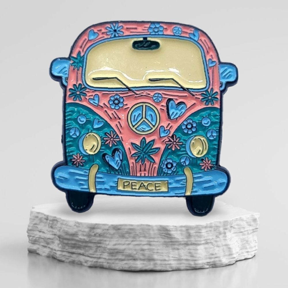 Hippie Van Enamel Pin Flower Bus Van Life Retro Travel Peace Love Road Trip Vibe